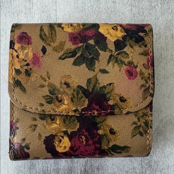 Patricia Nash Astra Antique Rose Floral  Leather Bi Fold Wallet Tan Purple - Picture 4 of 8